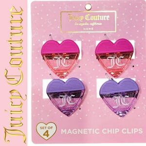 Juicy Couture Home 4-PK JC Logo Heart Magnetic Chip Clips